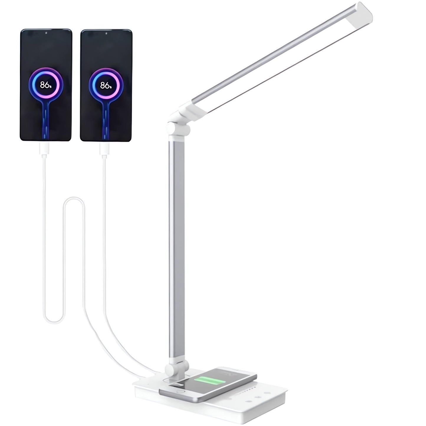 Lámpara LED Plegable con Cargador Inalámbrico Qi, 5 Niveles de Luz y 2 Puertos USB para Escritorio